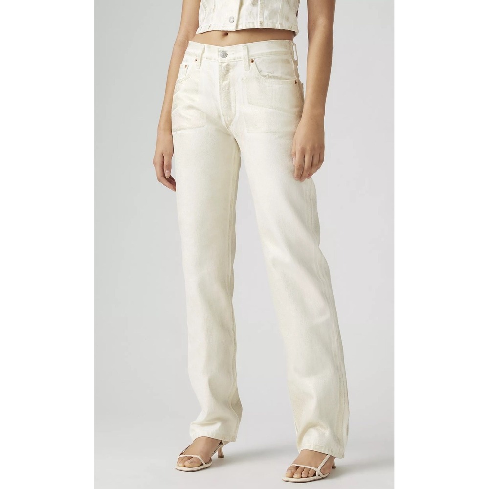 Levi's Premium 501 Jeans 90s Luminaria Metallic Coated Gold White 26x32 NEW